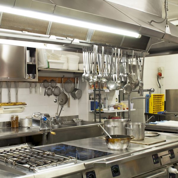 restaurant equipment in a commercial kitchen